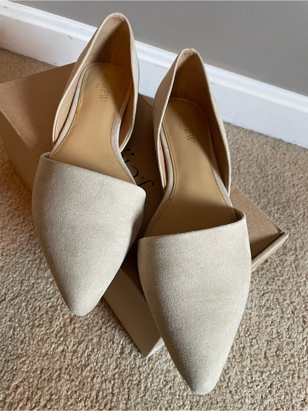 J. Crew Women's Pointed D'Orsay Flats in Light Beige Suede